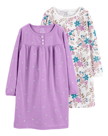Girls 2-Pack Floral Nightgowns, 