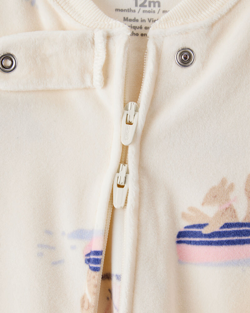 Baby Girl Snow Animals DreamPlush Snug Fit Long-Sleeve 2-Way Zip 1-Piece Pajamas - Ivory, image 2 of 4 slides