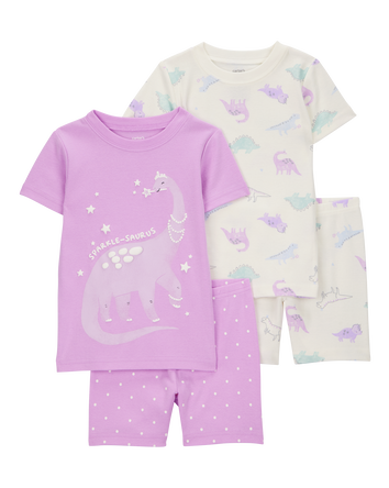Toddler Dinosaur Print Snug Fit Cotton 4-Piece Pajamas, 