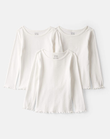 Toddler Girl 3-Pack Cotton Long-Sleeve Tops - Ivory, 