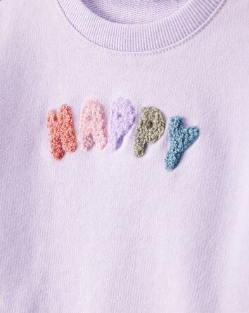 Baby Girl Happy French Terry Long-Sleeve Pullover Sweatshirt - Purple, 