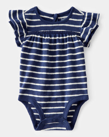Baby Pointelle Striped Ruffle  Short-Sleeve Bodysuit - Navy/White, 