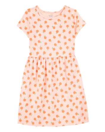 Girls Orange Print Short-Sleeve Dress, 