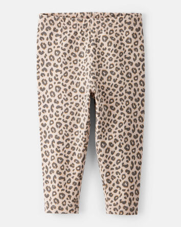 Baby Girl Cotton Leopard Stretch Leggings - Brown, 