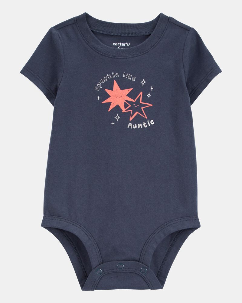 Baby Sparkle Like Auntie Short-Sleeve Bodysuit - Gray, image 1 of 3 slides