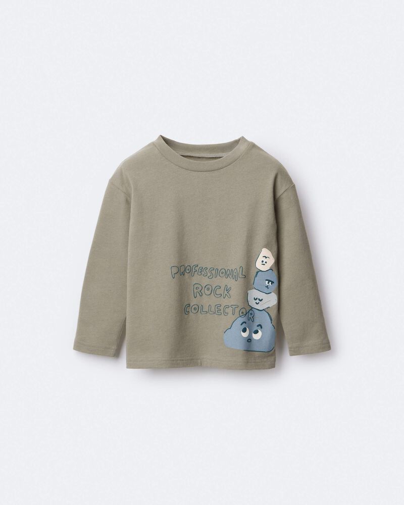 Toddler 'Rock Collector' Long-Sleeve Relaxed Graphic Tee - Olive, image 2 of 7 slides