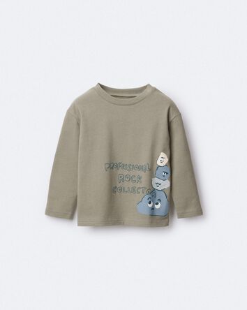 Toddler 'Rock Collector' Long-Sleeve Relaxed Graphic Tee - Olive, 