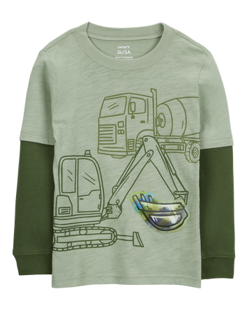 Baby Construction Cotton Blend Long-Sleeve Tee - Green, 