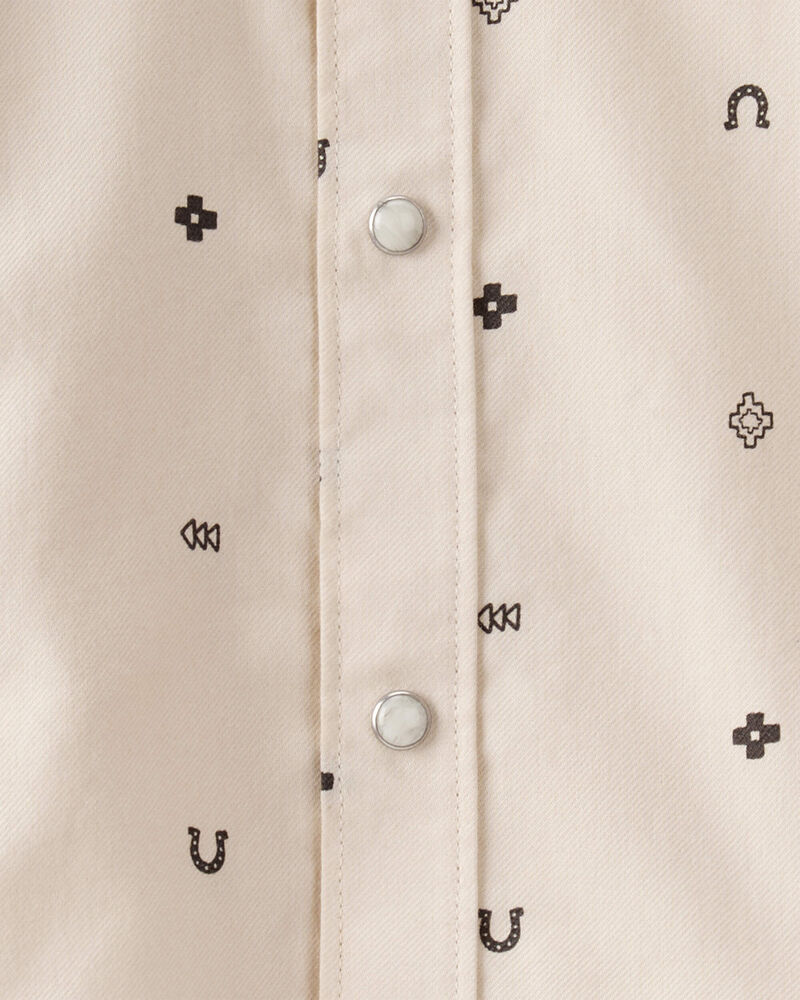 Toddler Boy Western Print Cotton Long-Sleeve Button-Down Shirt - Ivory, image 3 of 4 slides