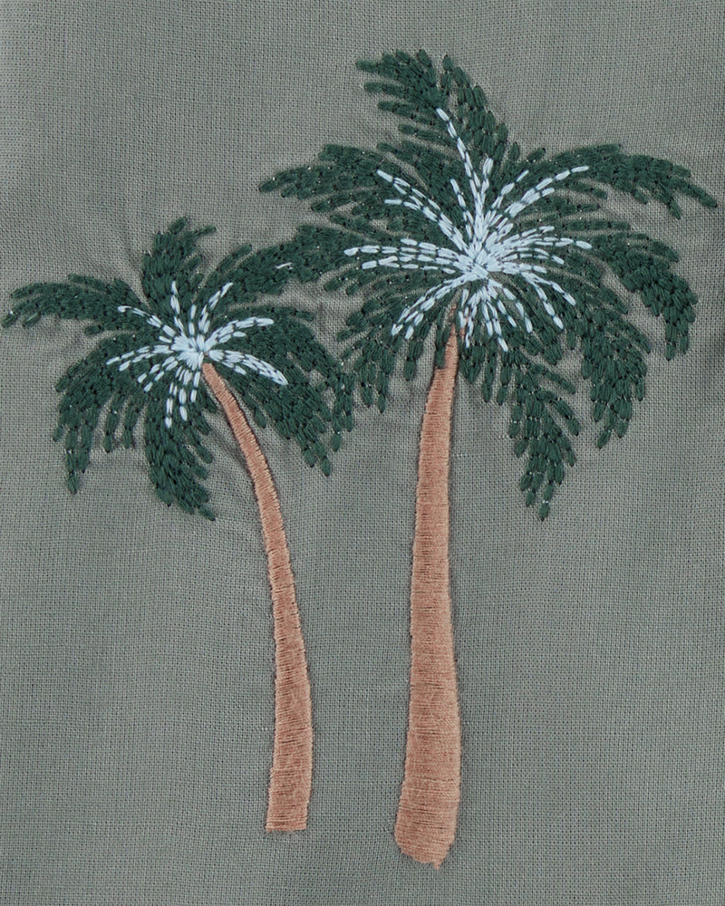 Baby  Palm Tree Print Button-Front Romper-Green, image 3 of 4 slides