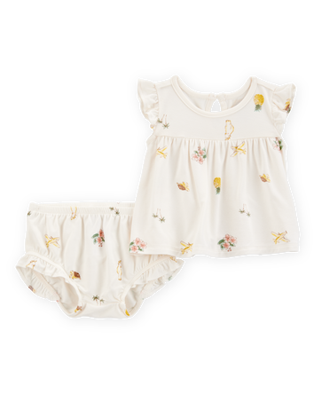 Baby Girl 2-Piece Tropical Print PurelySoft Outfit Set - Ivory, 