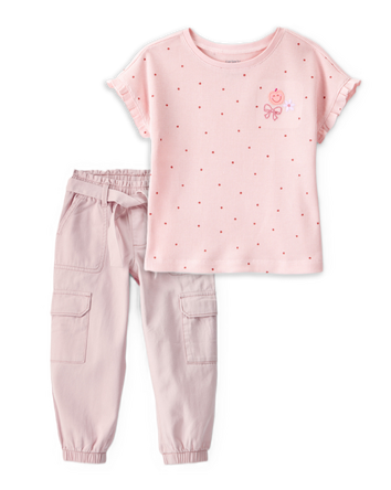 Baby Girl 2-Piece Polka Dot Top & Cotton Cargo Joggers Set - Pink, 