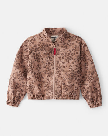 Girls Leopard Print Long-Sleeve Fashion Jacket - Brown, 