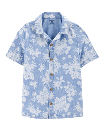 Boys Tropical Print Button-Front Shirt - Blue, 