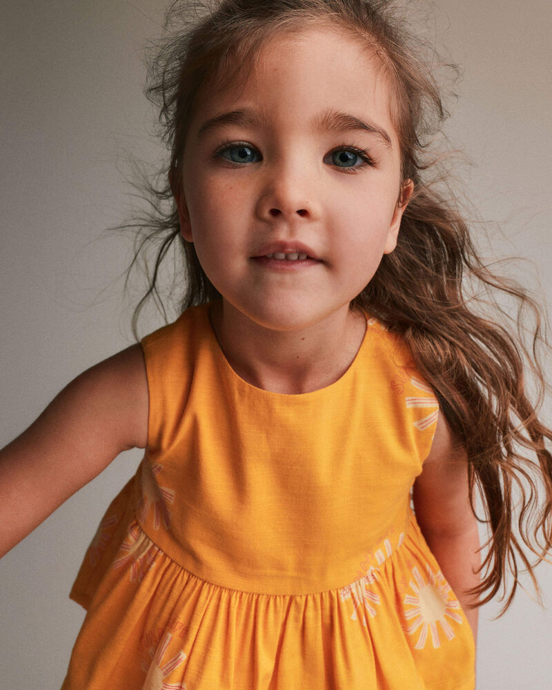 Toddler Girl Peplum Top in Sunny Life Print - Golden Yellow, image 4 of 5 slides