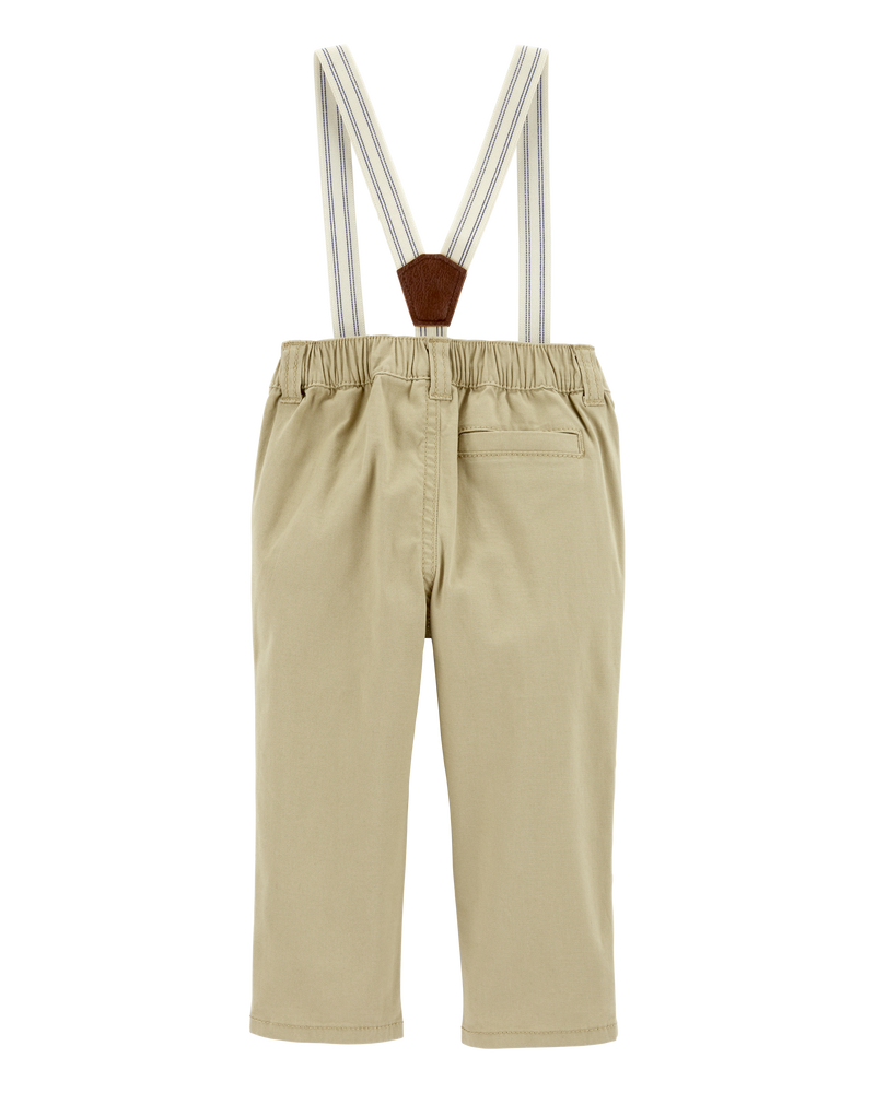 Baby Boy Twill Suspender Pants - Khaki, image 2 of 4 slides