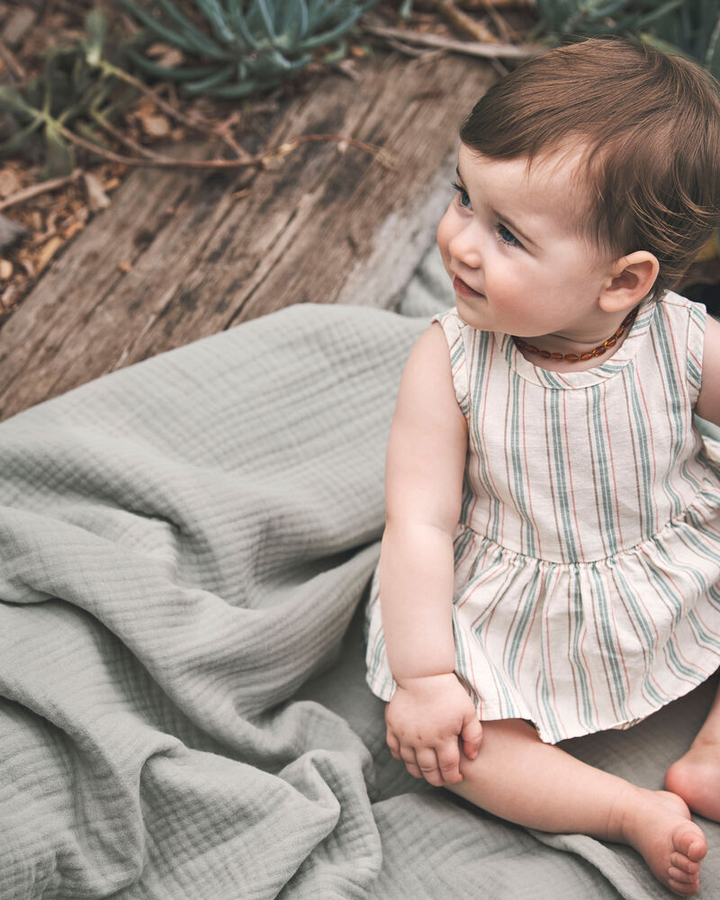 Baby Striped Sunsuit Made with Organic Cotton and Linen Blend, image 4 of 5 slides