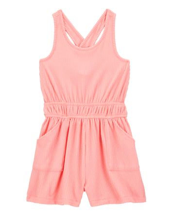 Girls Ribbed Textured Romper - Coral, 